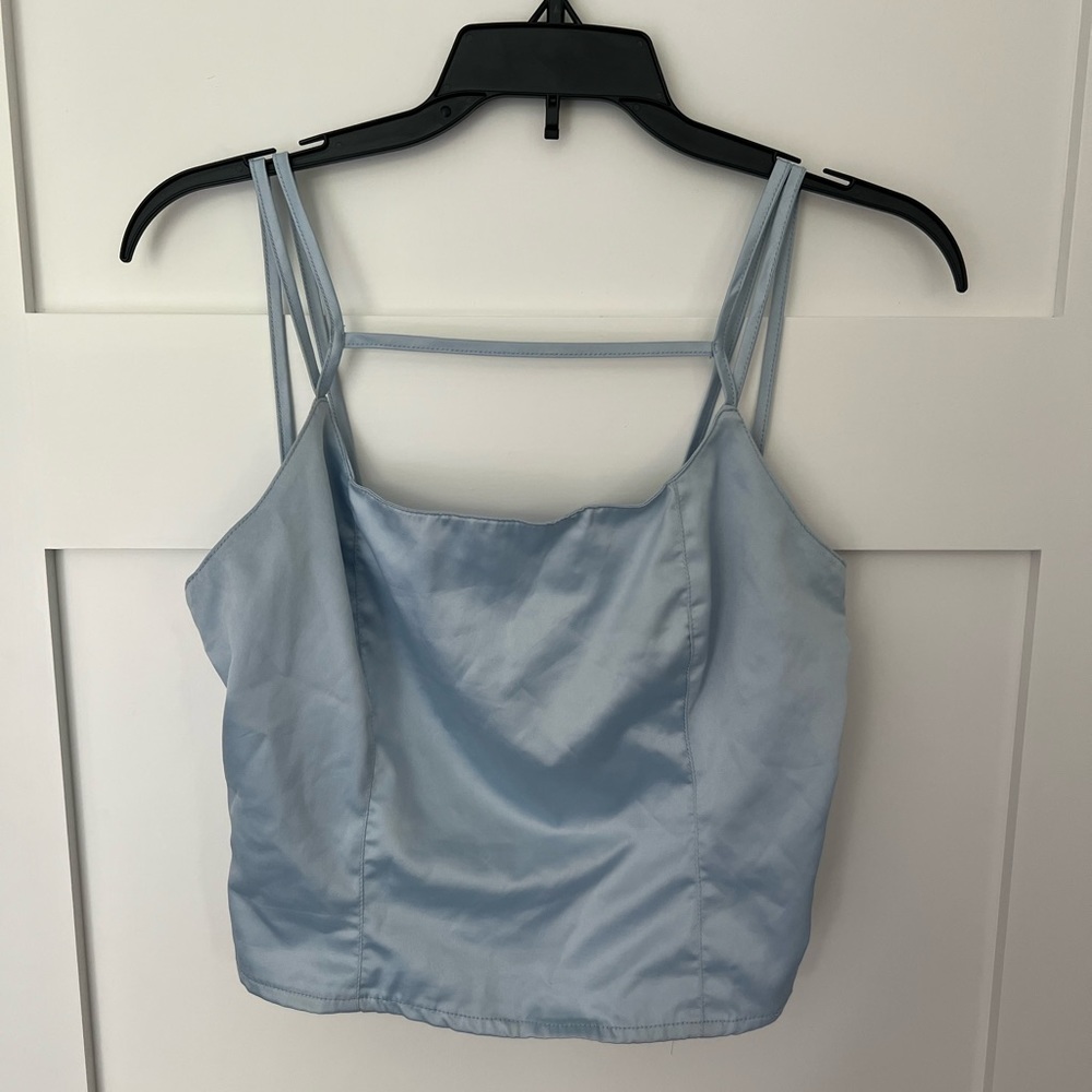 Urban Outfitters Satin Strappy Crop Top Light Blue